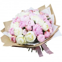Bouquet of white-pink peonies