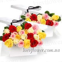 25 multi-colored roses in a gift box